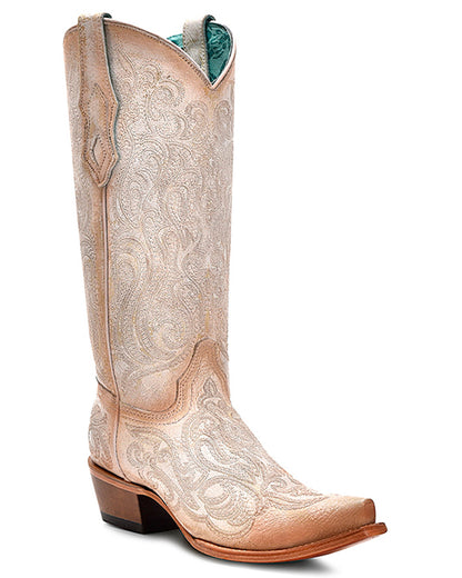 Corral C4143 Women's Handcrafted Snip Toe Cowgirl Boots in Tan White at Skip's Western Outfitters