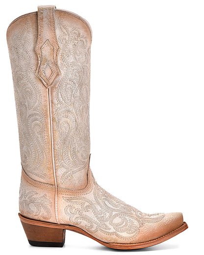 Corral C4143 Women's Handcrafted Snip Toe Cowgirl Boots in Tan White at Skip's Western Outfitters