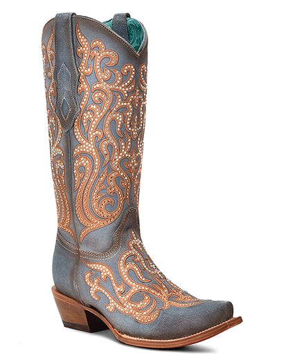Corral C4124 Women's Handcrafted Snip Toe Cowgirl Boots in Blue at Skip's Western Outfitters