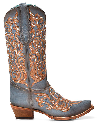 Corral C4124 Women's Handcrafted Snip Toe Cowgirl Boots in Blue at Skip's Western Outfitters