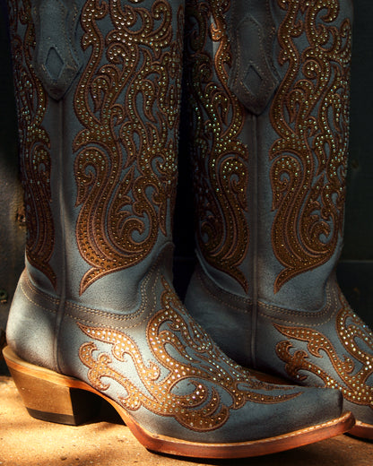 Corral C4124 Women's Handcrafted Snip Toe Cowgirl Boots in Blue at Skip's Western Outfitters