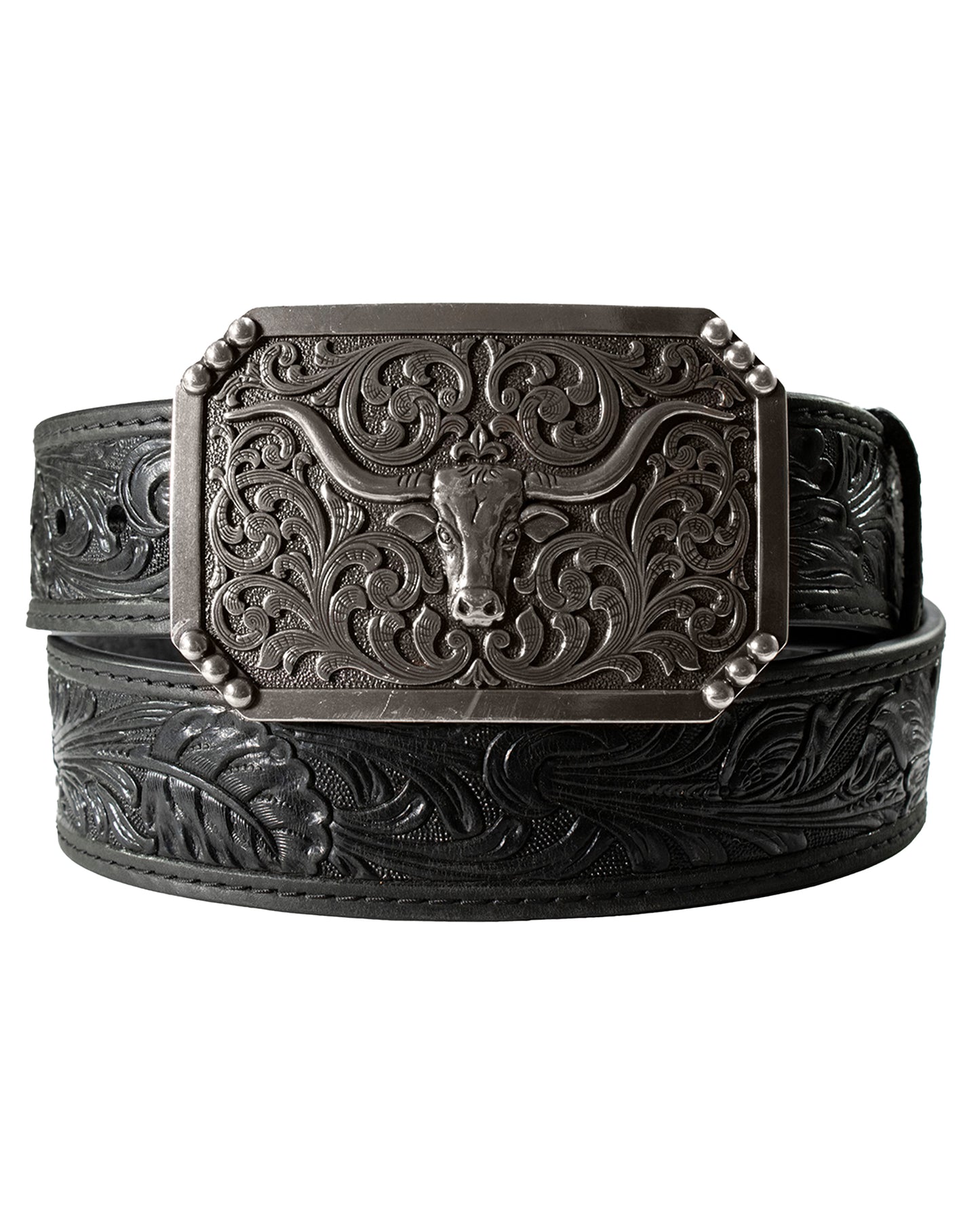 Men's Belt with Rectangle Longhorn Buckle