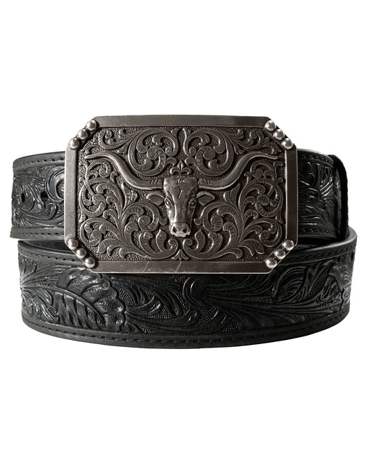 Men's Belt with Rectangle Longhorn Buckle