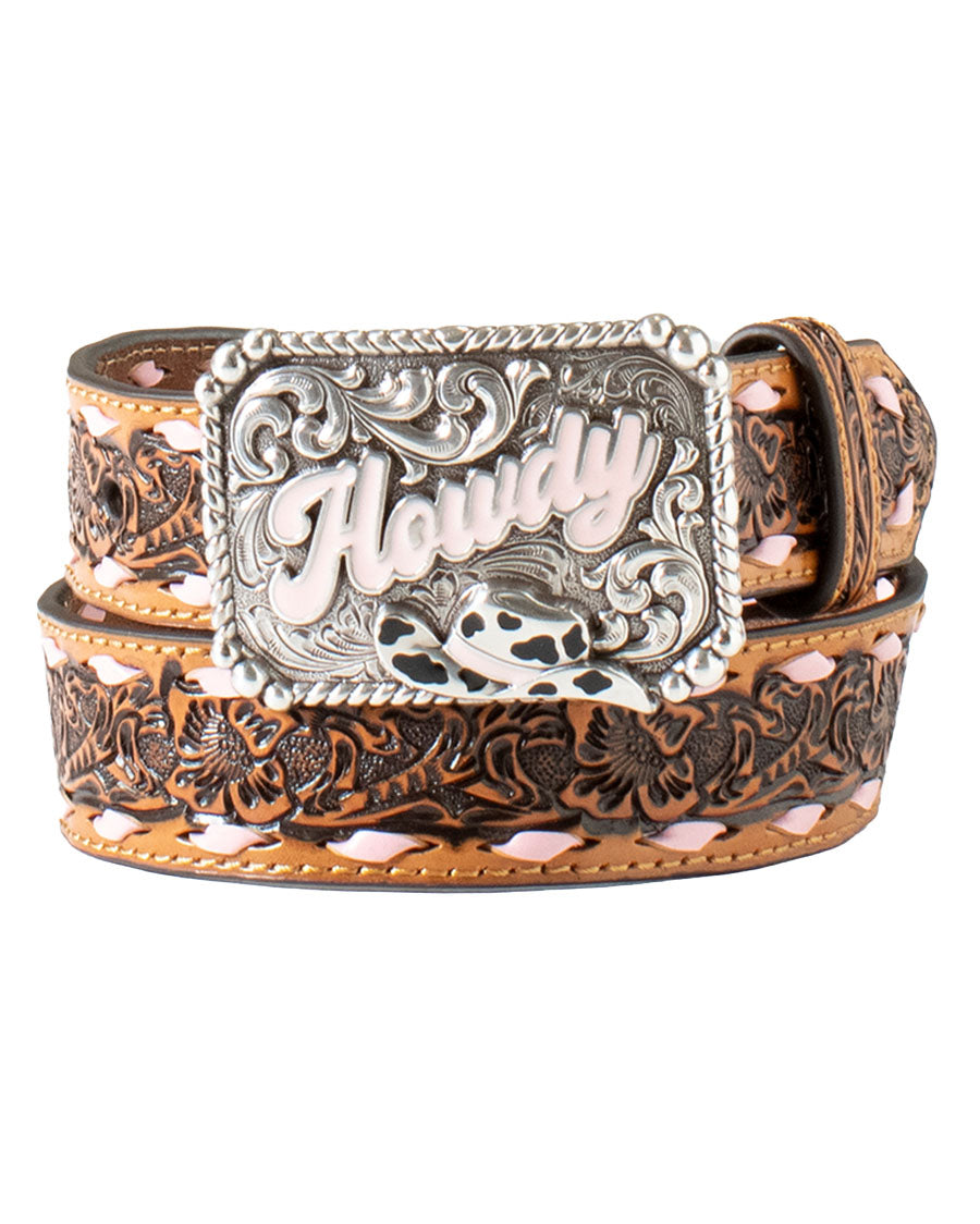 Girl's Floral Embossed 'Howdy' Belt - D130003224