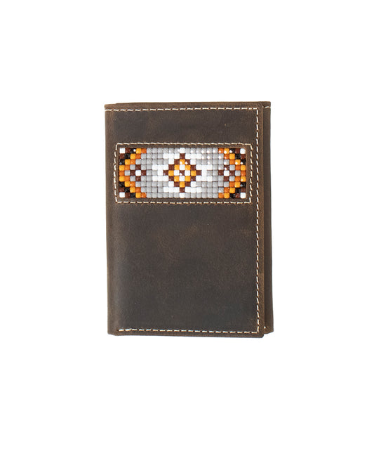 Beaded Inlay Trifold Wallet