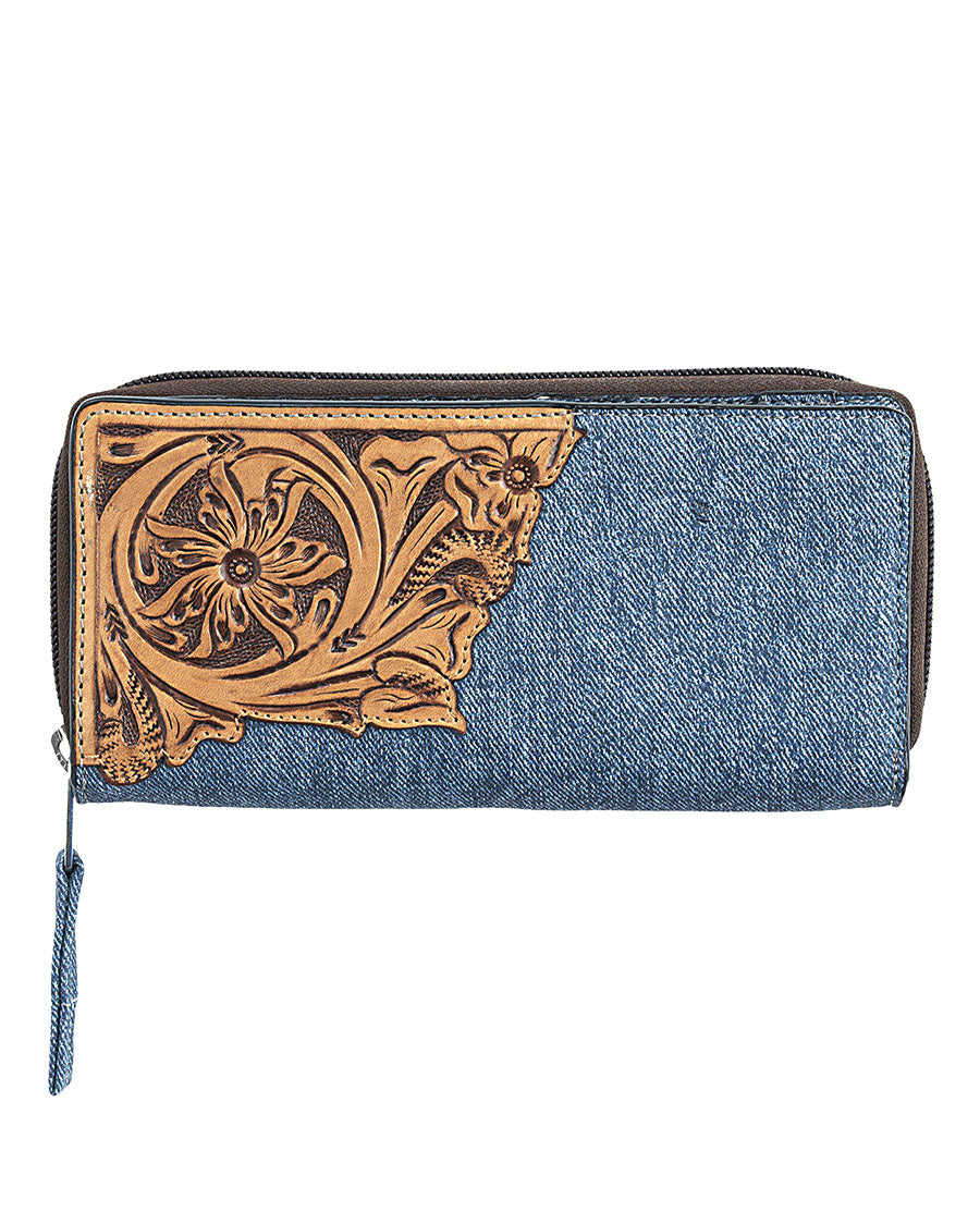 Women's Floral Overlay Denim Wallet