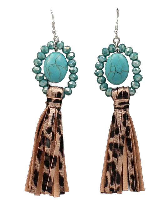 Leopard Tassel Turquoise Earrings - D4600121