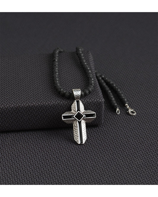 Lava Bead Cross Chain