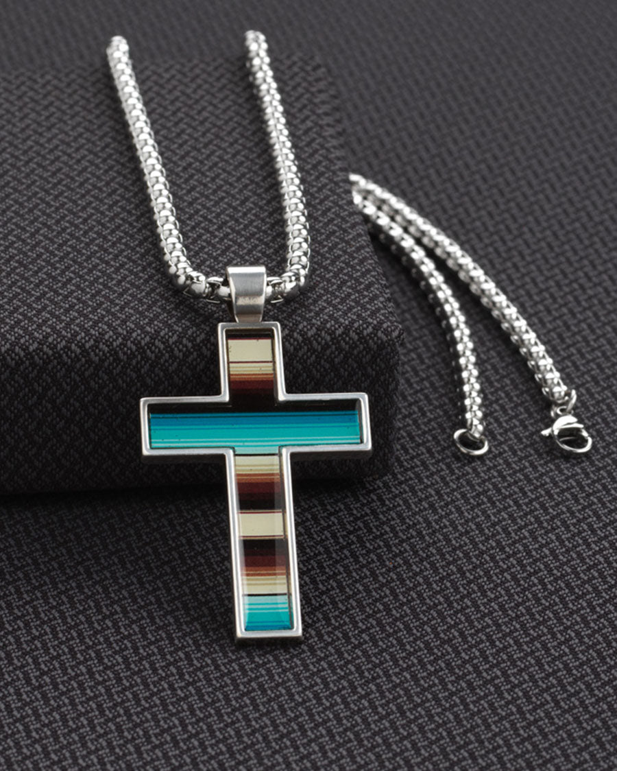 Striped Cross Pendant Necklace