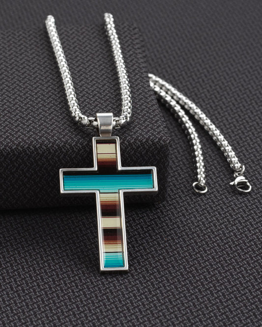 Striped Cross Pendant Necklace