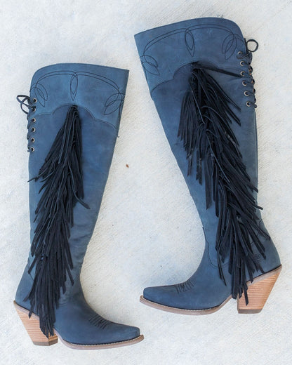 Dingo Women's Sky High Western Boots in Black with Medium Square Toe at Skip's Western Outfitters | DI604-BLACK