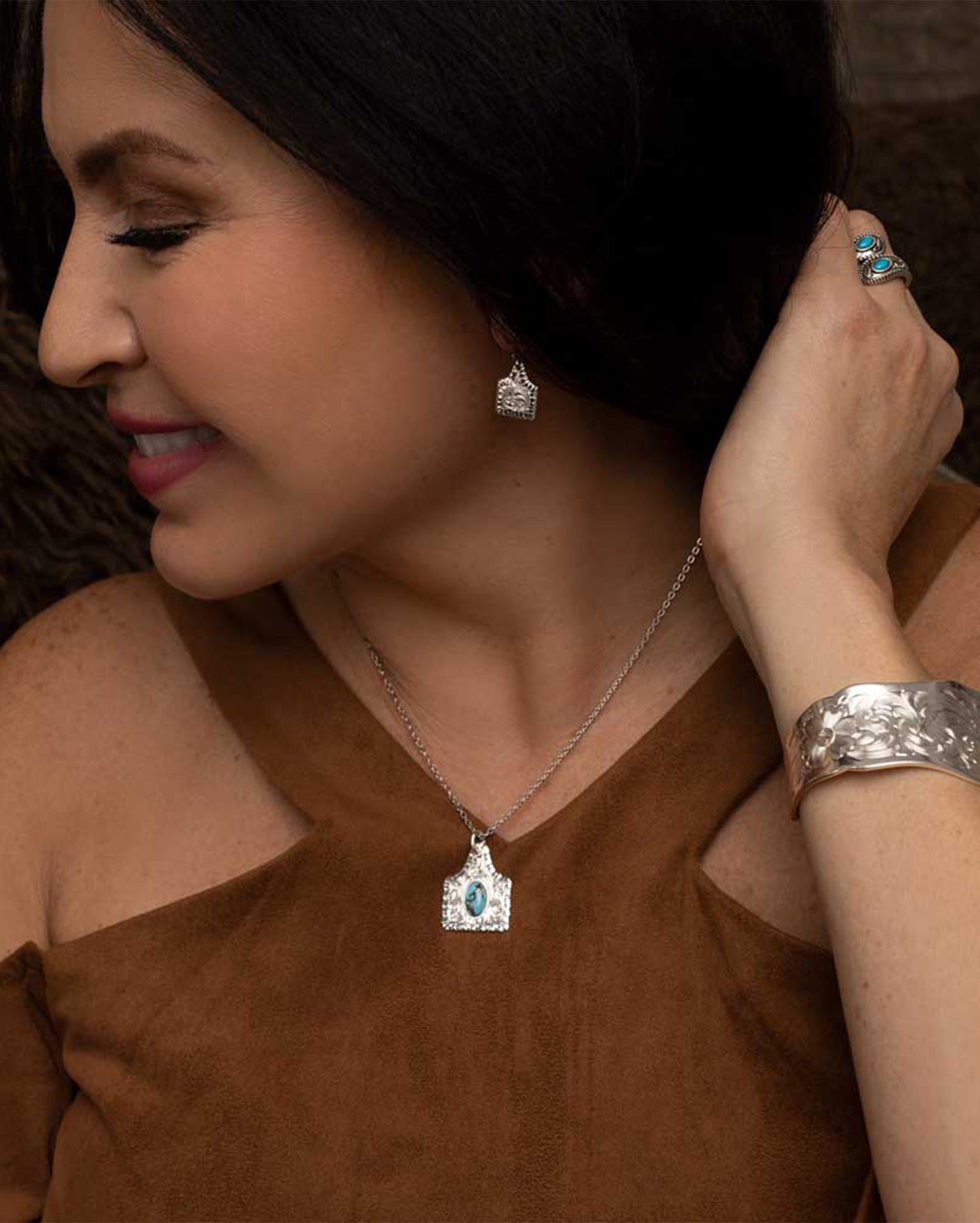 Chiseled Cow Tag Earrings