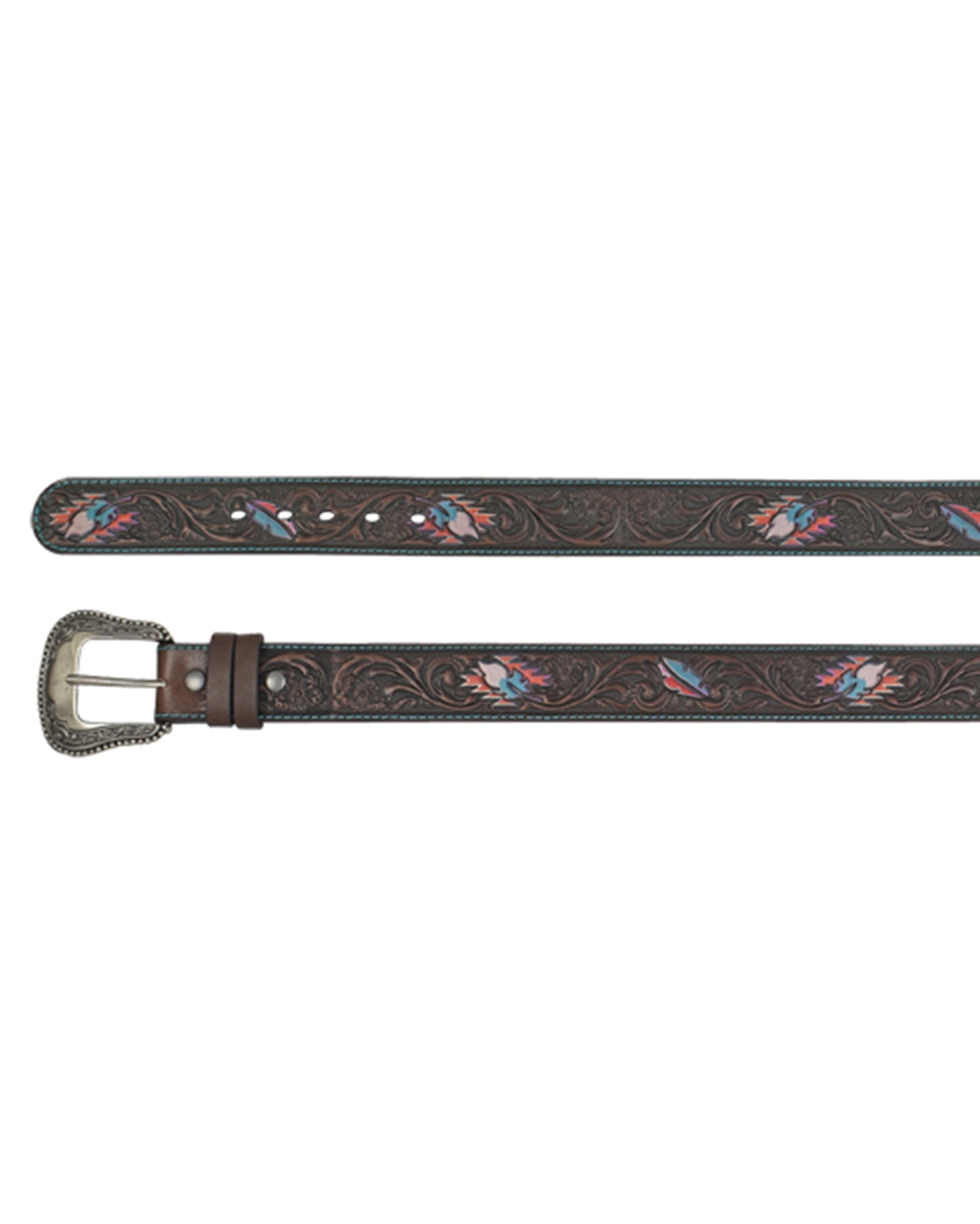 Women's Tooled Feathers Leather Belt by Catchfly from Skip’s Western Outfitters | TRD-23200BE6-S