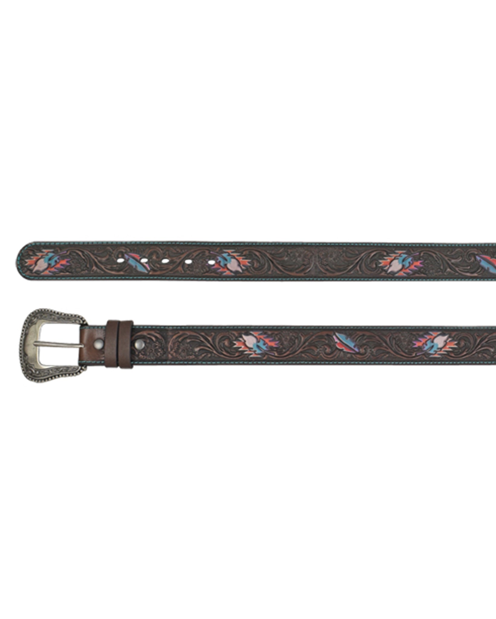 Women's Tooled Feathers Leather Belt by Catchfly from Skip’s Western Outfitters | TRD-23200BE6-S