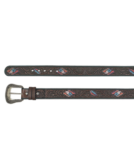 Women's Tooled Feathers Leather Belt by Catchfly from Skip’s Western Outfitters | TRD-23200BE6-S