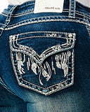Women's Feather Faux Flap Embellishment Mid Rise Bootcut Jeans