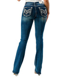 Women's Feather Faux Flap Embellishment Mid Rise Bootcut Jeans