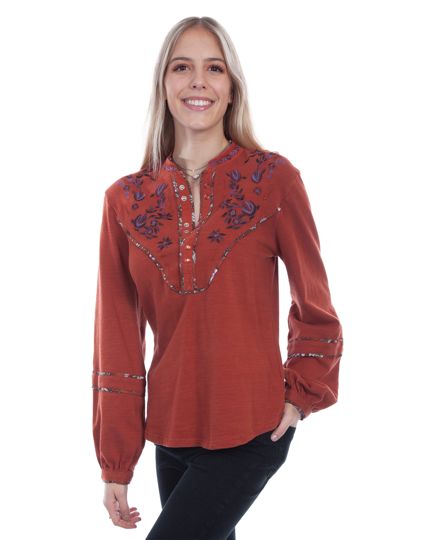 Hc682 - Embroidered Yoke L/s Blouse by Scully from Skip’s Western Outfitters | SCU-HC682-RUS-S-RUS