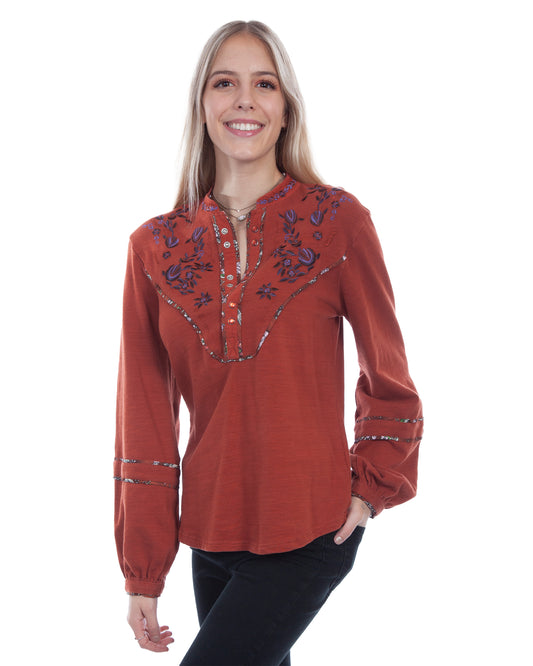 Hc682 - Embroidered Yoke L/s Blouse by Scully from Skip’s Western Outfitters | SCU-HC682-RUS-S-RUS