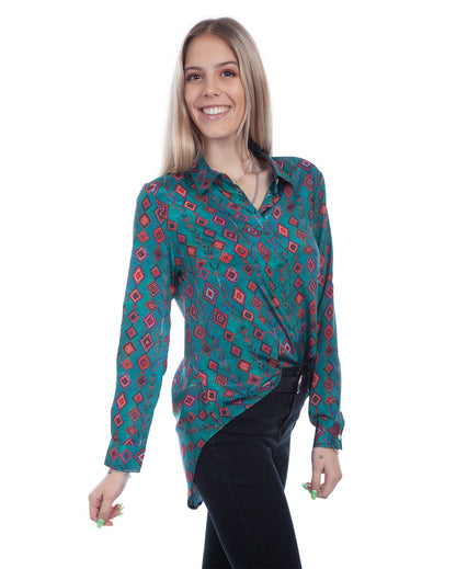 Women's Diamond Blouse by Scully from Skip’s Western Outfitters | SCU-HC721-TUR-XS-TURQUOISE