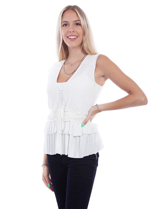 Hc735 - Slvls Double Peplum Top by Scully from Skip’s Western Outfitters | SCU-HC735-OFW-M-OFW