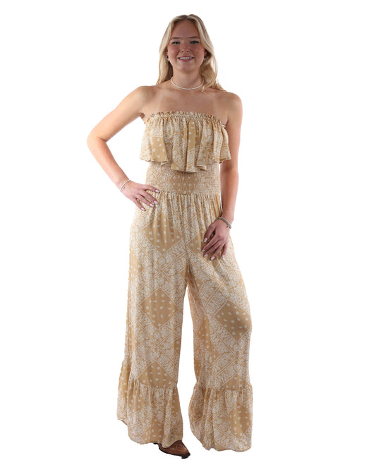 Bandana Print Jumpsuit Ruffle Top - Hc744-Tof by Scully from Skip’s Western Outfitters | SCU-HC744-TOF-XS-TOFFEE