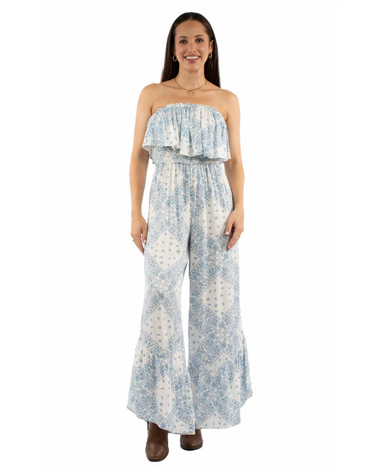 Women's Bandana Print Jumpsuit by Scully from Skip’s Western Outfitters | SCU-HC744-WHT-XS-WHITE
