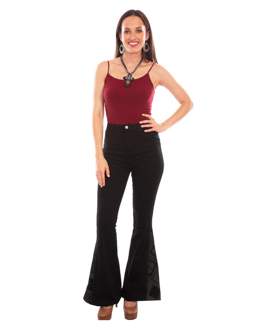 Women's Bandana Print Bell Bottom Jeans by Scully from Skip’s Western Outfitters | SCU-HC782-BLK-2-BLACK