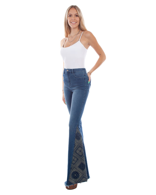 Women's Bandana Print Bell Bottom Jeans by Scully from Skip’s Western Outfitters | SCU-HC782-DEN-2-DENIM