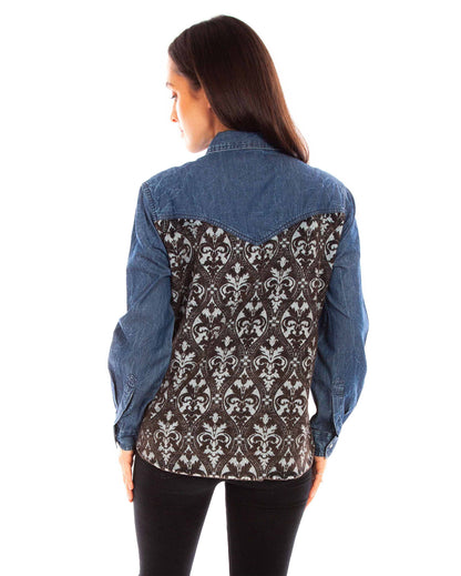 Women's Denim Blouse with Jacquard Contrast