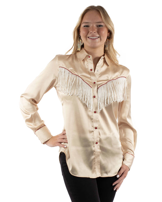 Women's Fringe Long Sleeve Western Shirt by Scully from Skip’s Western Outfitters | SCU-HC922-TAN-XS-TAN