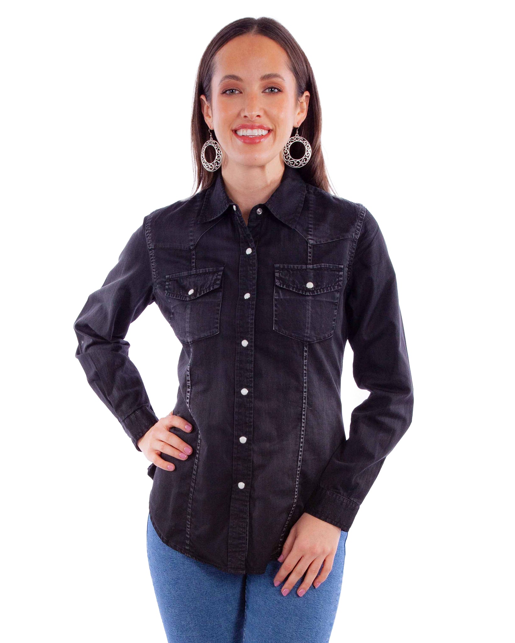 Women's Black Western Shirt by Scully from Skip’s Western Outfitters | SCU-HC933-BLK-XS-BLACK