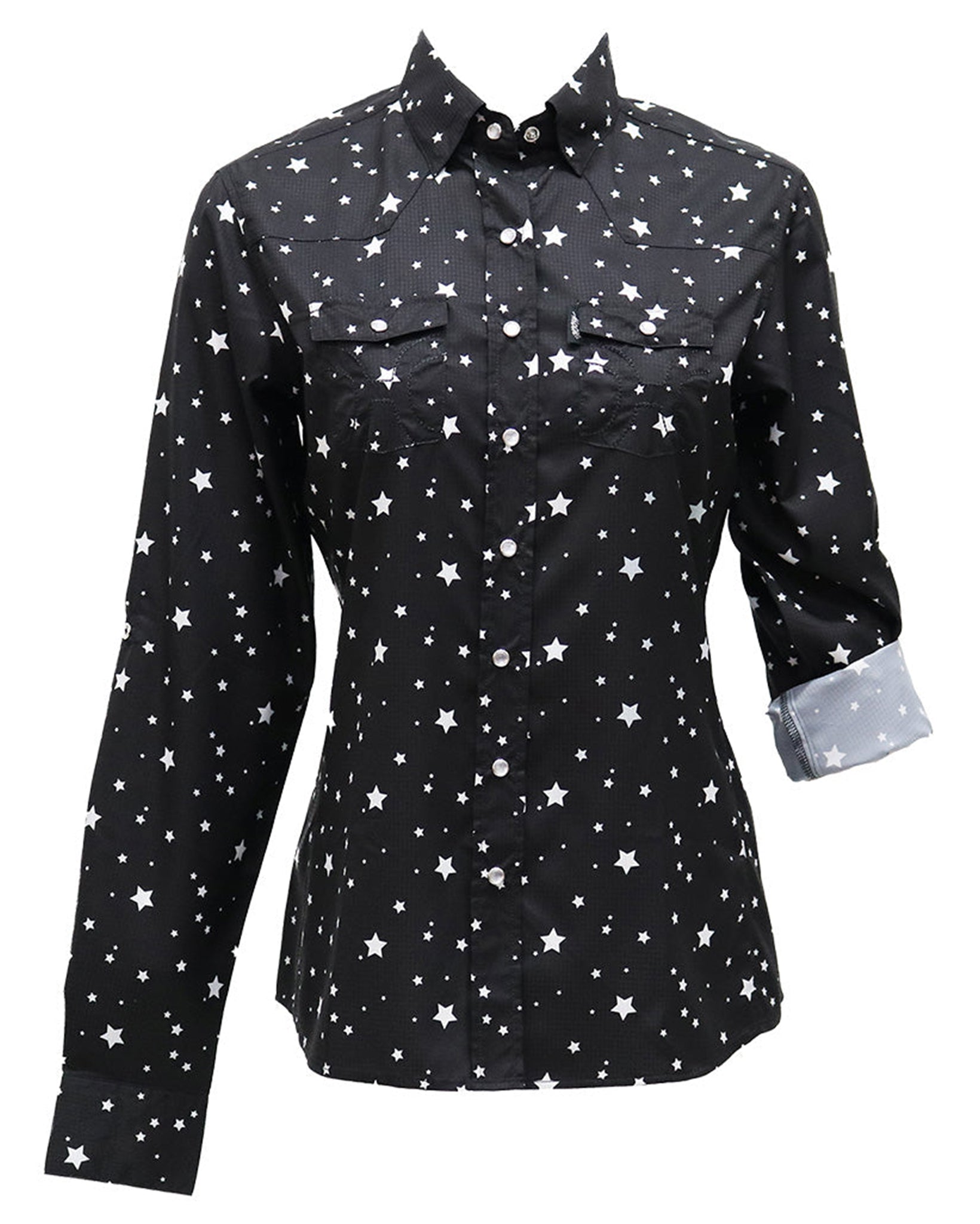 Women's Sol Star Pattern Long Sleeve Pearl Snap by Hooey from Skip’s Western Outfitters | HOO-HT1867BKWH-S-BLACK