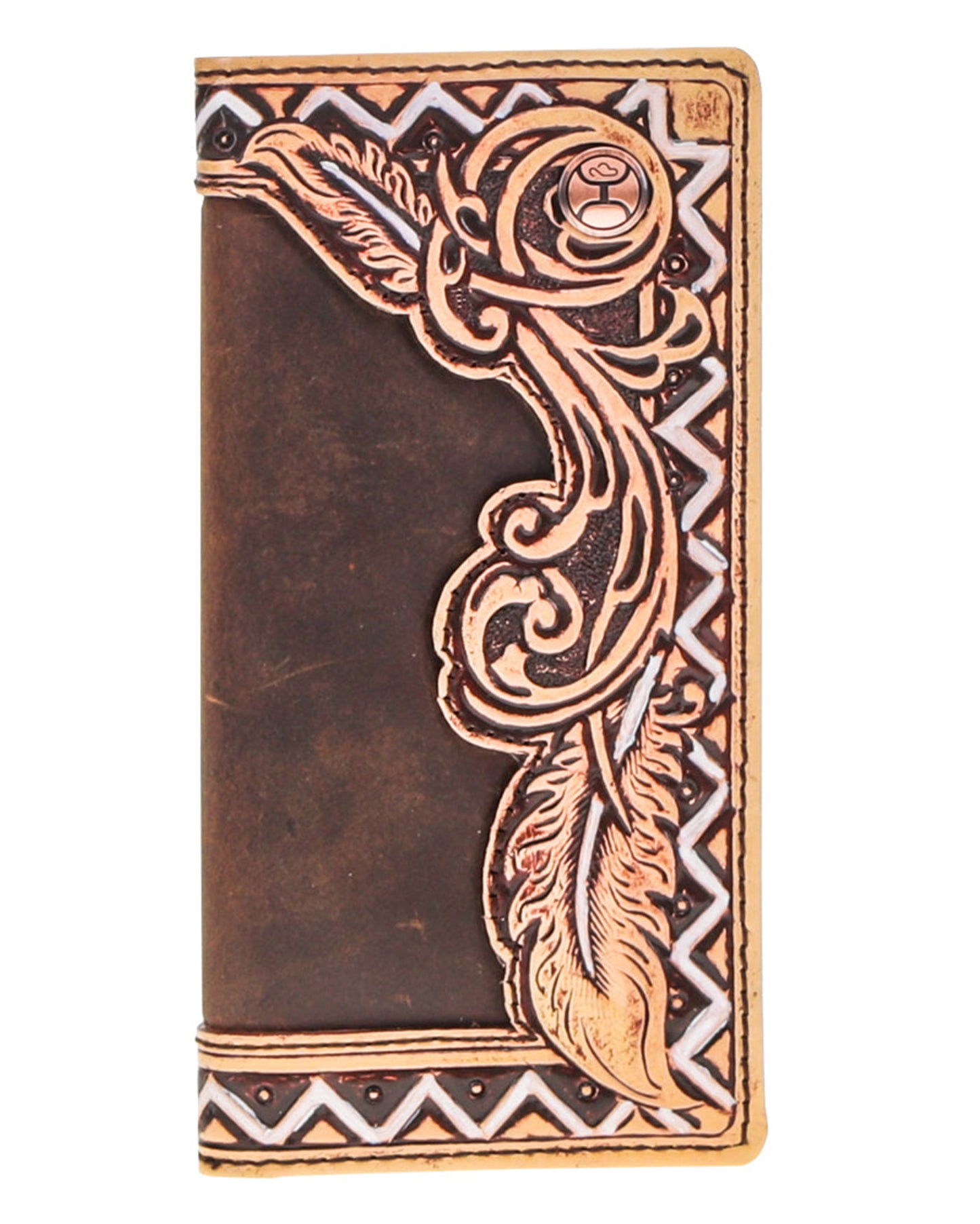 Hand Tooled Aztec Rodeo Wallet by Hooey from Skip’s Western Outfitters | HOO-HW030-BRTN-O/S-BROWN/TAN