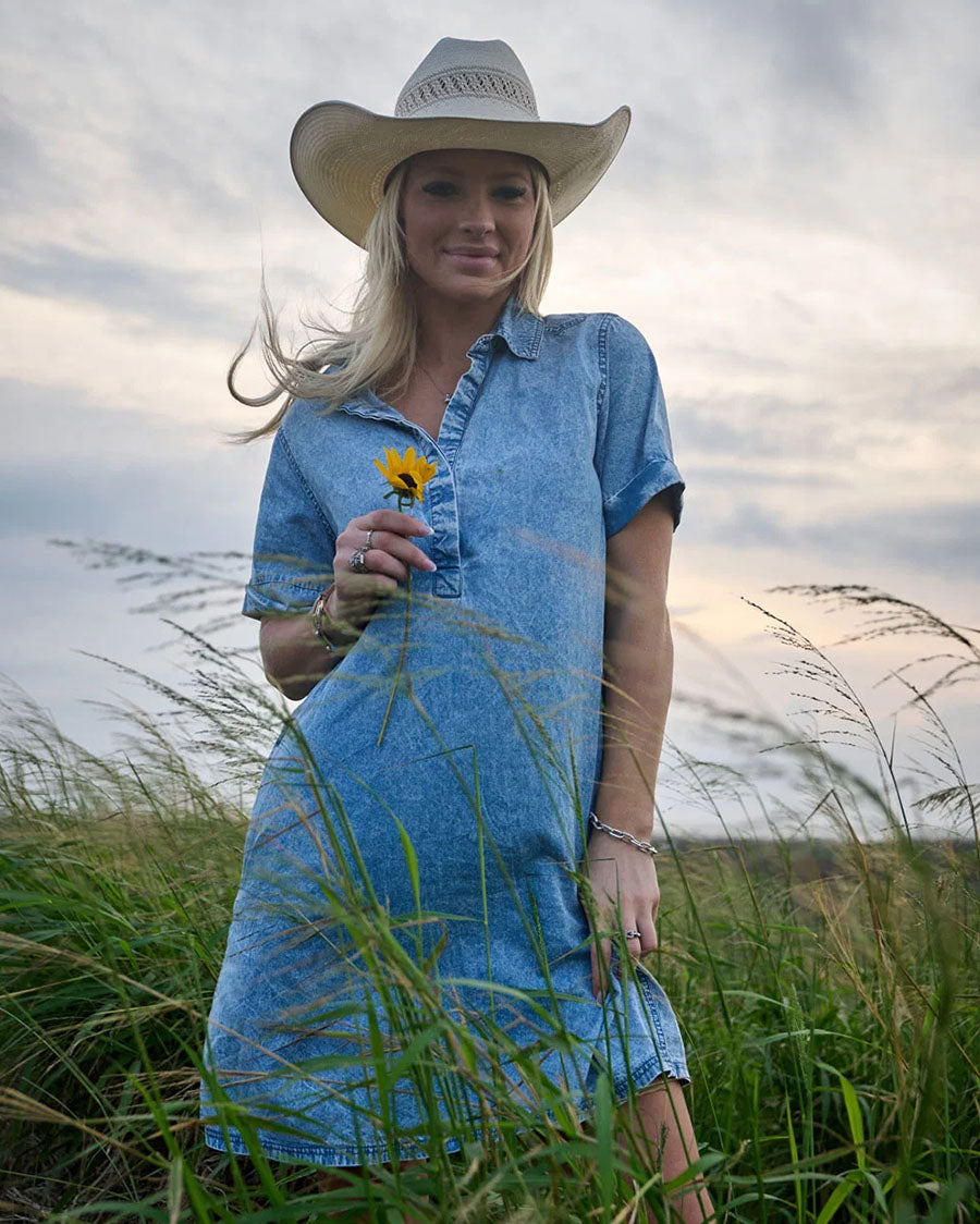 Denali Denim Women's Denim Chambray Short Sleeve Dress - Hd2603De