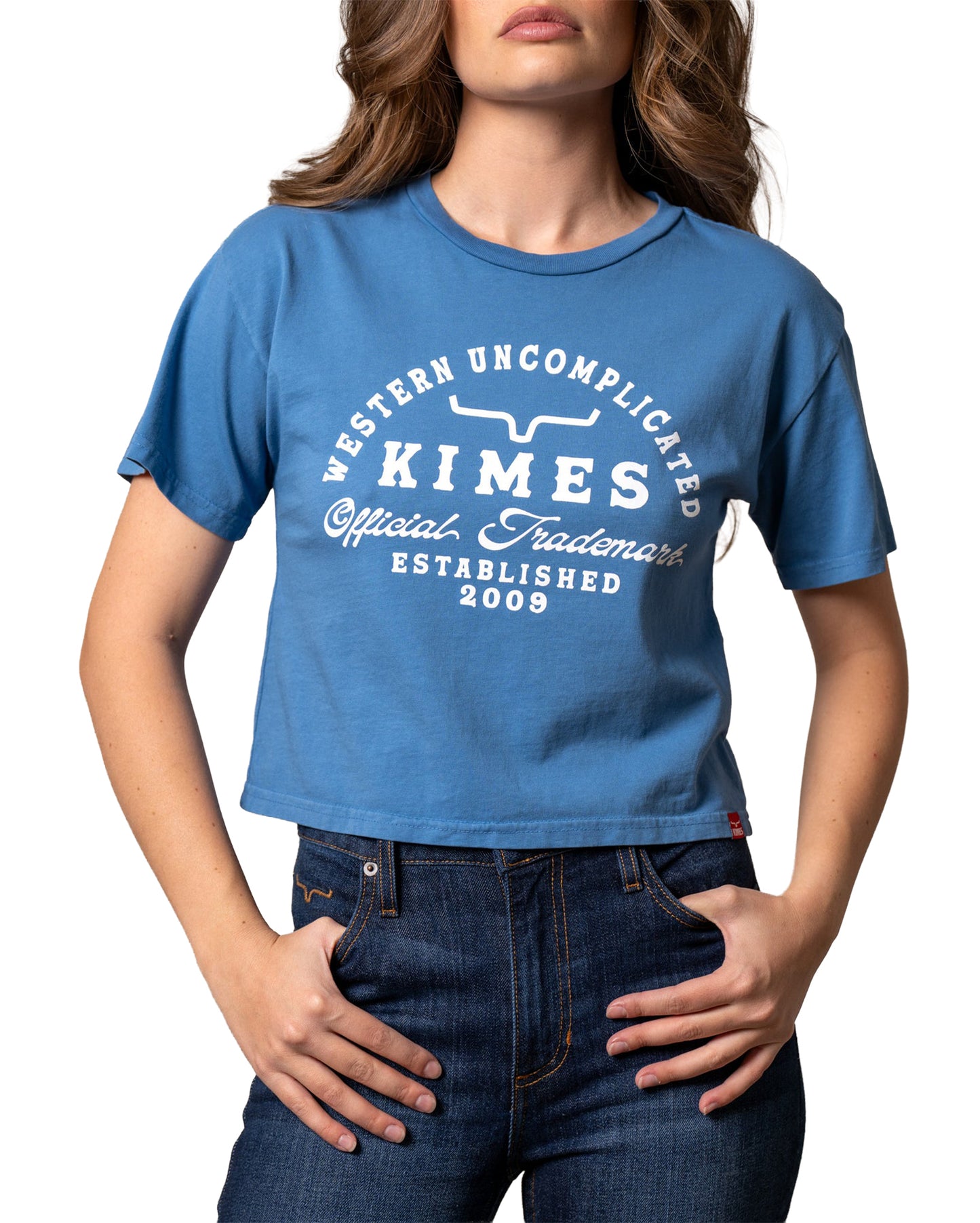 Women's Heavy Text Short Sleeve T-Shirt - Wsh0000079-Bl057 by Kimes Ranch from Skip’s Western Outfitters | KMR-WSH0000079-BL057-S-CARBON-BLUE