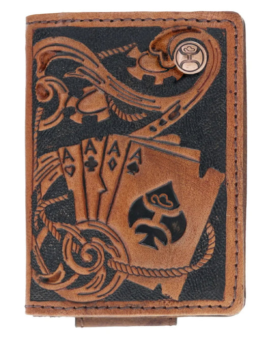 Gambler Tan Playing Card Embossed Bifold Money Clip With Hooey Logo Rivet - Hmc038-Brbk