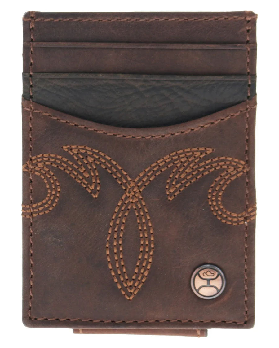 Wyatt Smooth Brown Money Clip With Brown Stitching - Hmc040-Br