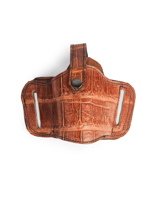 Alligator Outside Gun Holster - Cognac