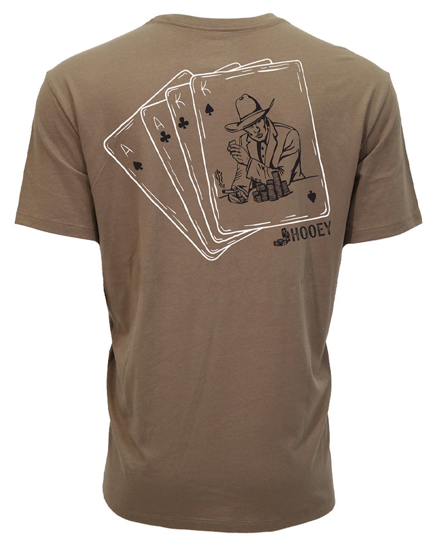 Gambler Men's Shitake Brown Crew Neck Cotton / Poly Short Sleeve T-shirt With Black / White Card Logo On Back - Ht1912Br by Hooey from Skip’s Western Outfitters | HOO-HT1912BR-L-BROWN