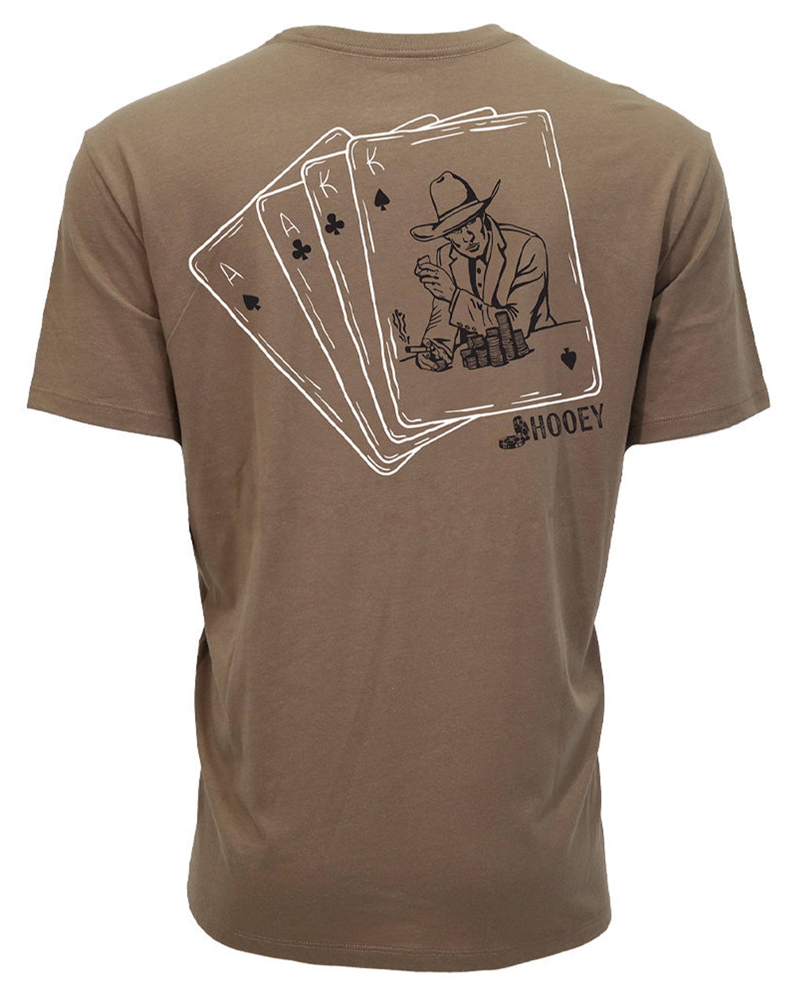 Gambler Men's Shitake Brown Crew Neck Cotton / Poly Short Sleeve T-shirt With Black / White Card Logo On Back - Ht1912Br by Hooey from Skip’s Western Outfitters | HOO-HT1912BR-L-BROWN