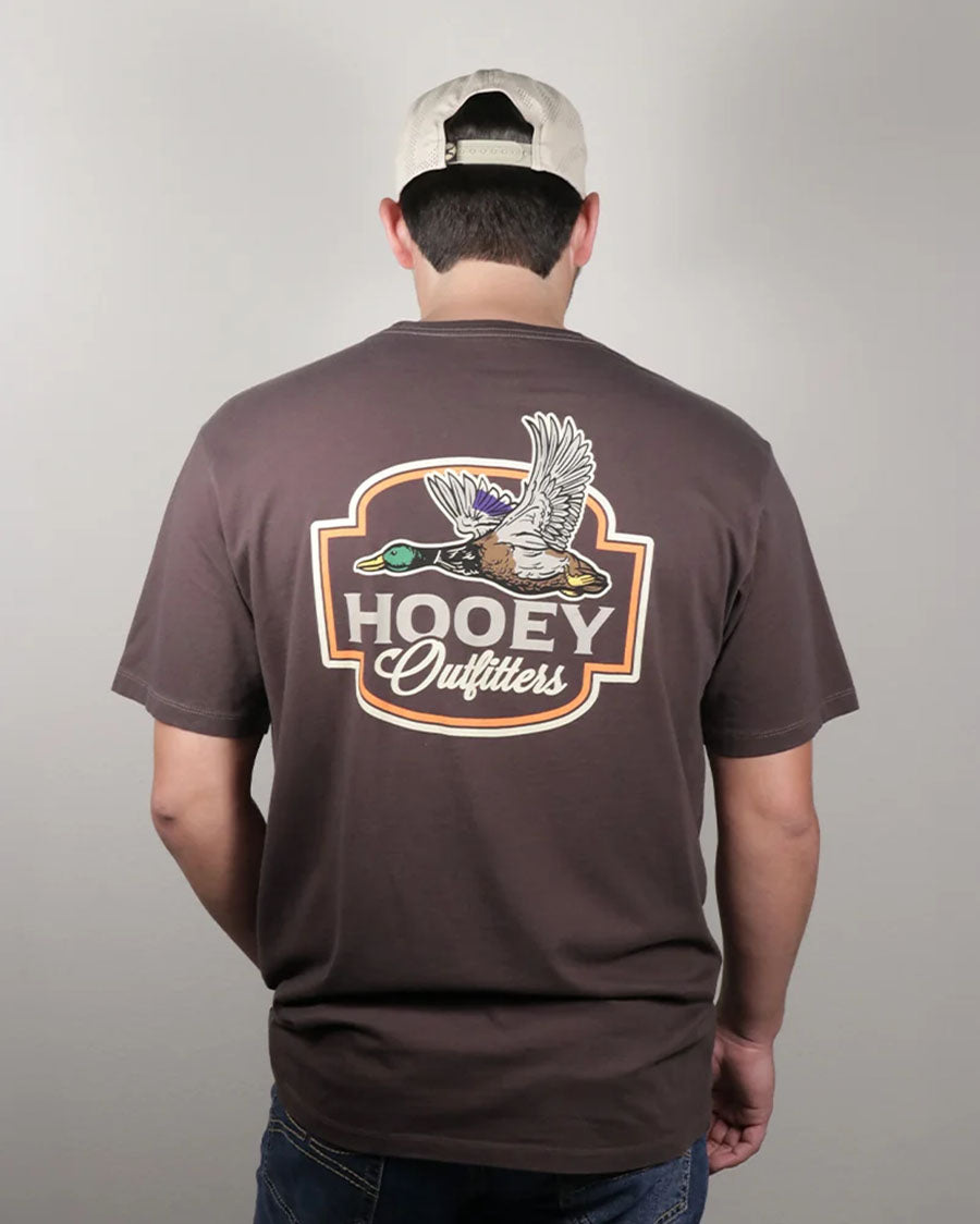 Flock Shot Men's Dark Brown Crew Neck Reactive Dye Short Sleeve T-Shirt With Bird Logo On Back - Ht2610Dkbr
