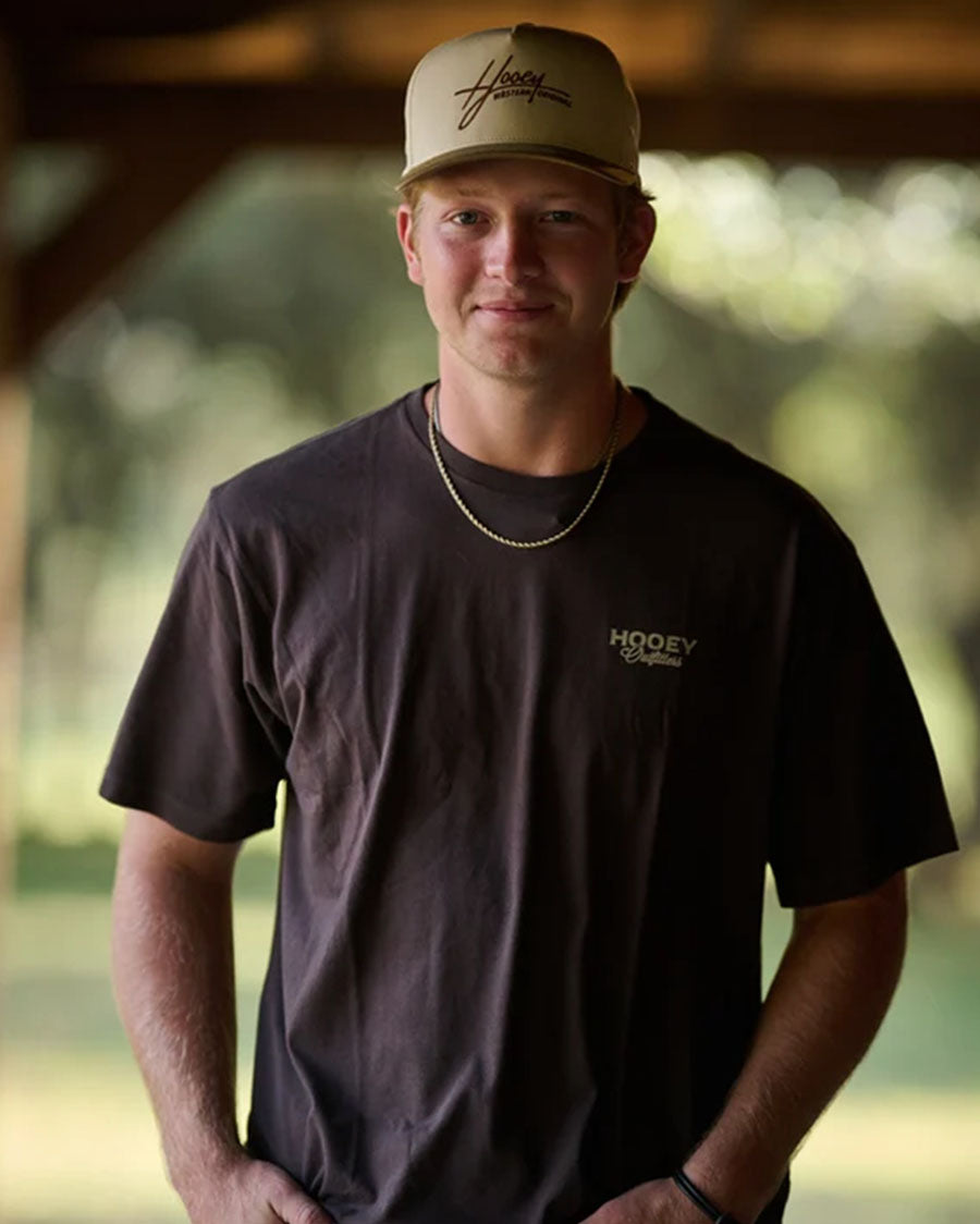 Flock Shot Men's Dark Brown Crew Neck Reactive Dye Short Sleeve T-Shirt With Bird Logo On Back - Ht2610Dkbr