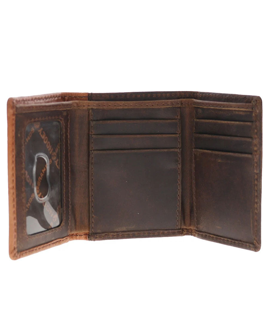 Tuff All Over Hand-Tooled Leather Floral Trifold With Hooey Logo Rivet - Htf039-Tnbr