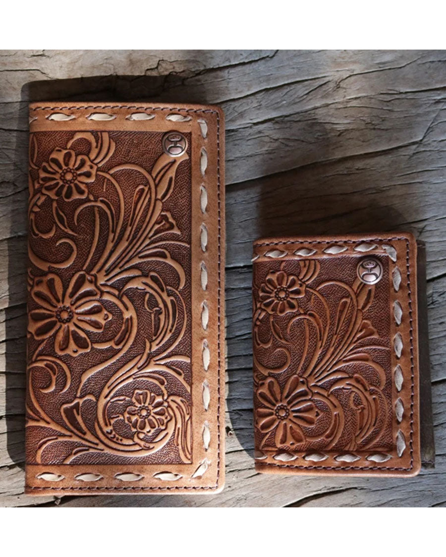 Tuff All Over Hand-Tooled Leather Floral Trifold With Hooey Logo Rivet - Htf039-Tnbr