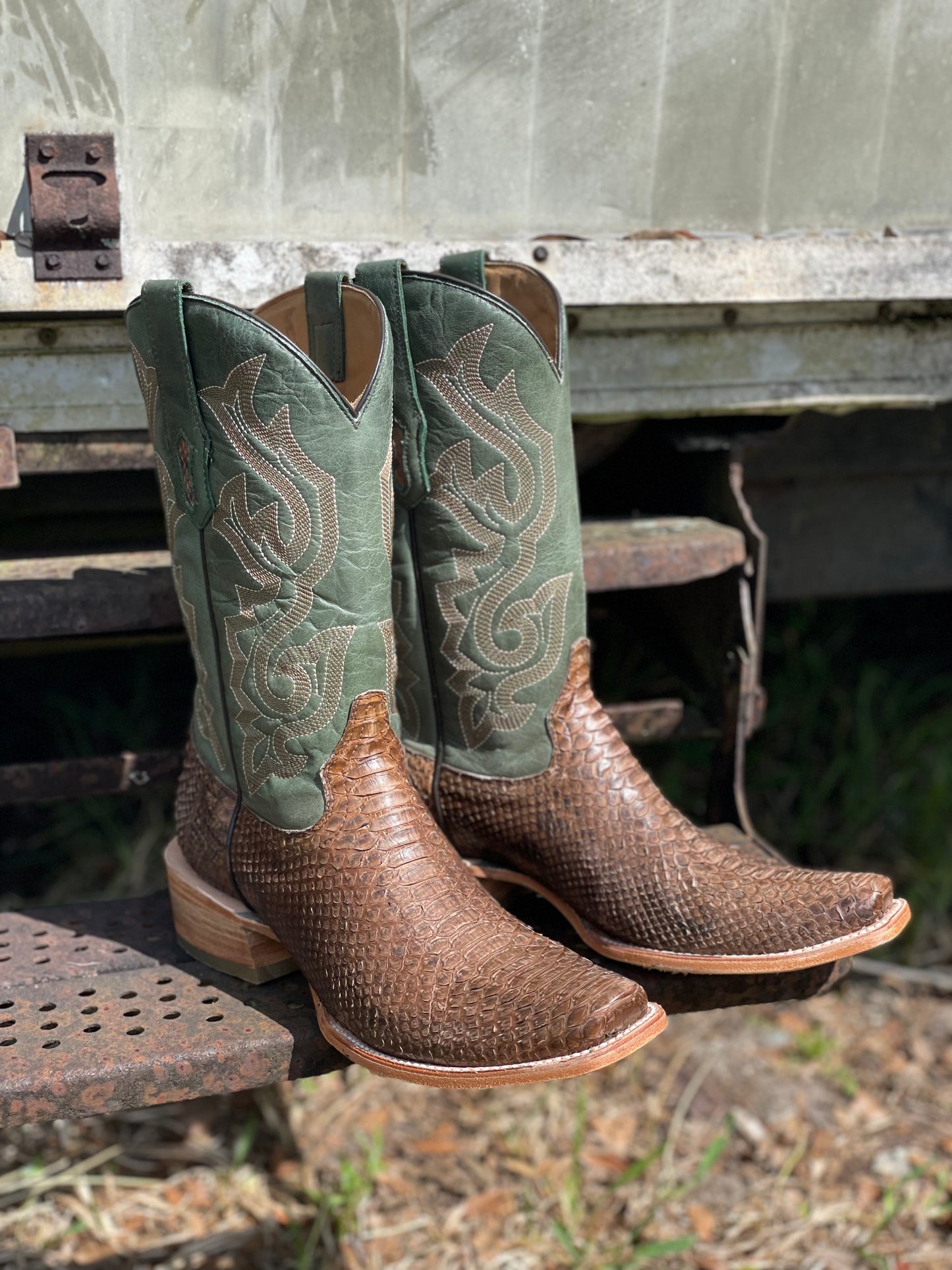 Corral A4287 Men's Handcrafted Medium Square Toe Exotic Python Snake Skin Cowboy Boots in Brown at Skip's Western Outfitters