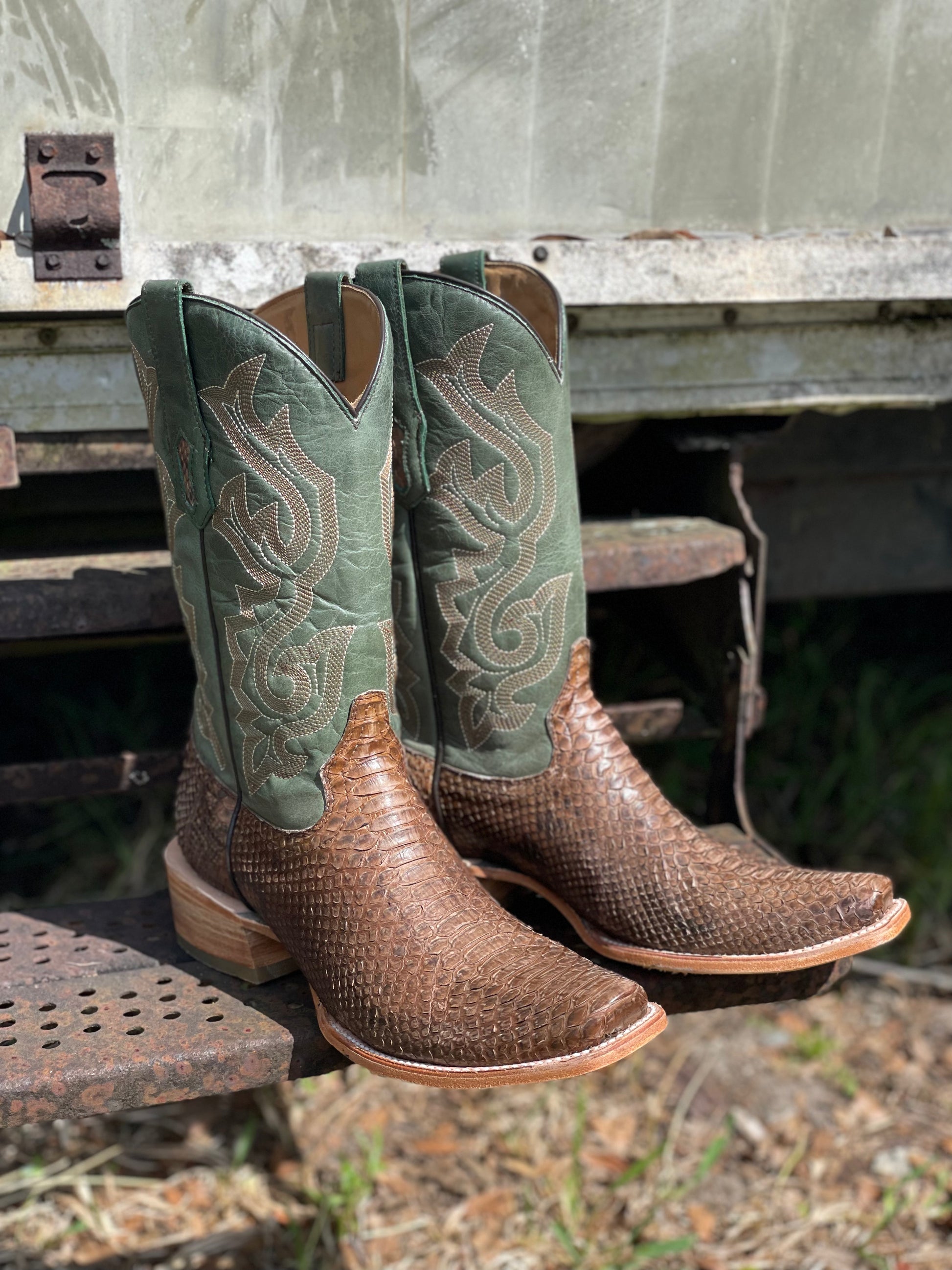 Corral A4287 Men's Handcrafted Medium Square Toe Exotic Python Snake Skin Cowboy Boots in Brown at Skip's Western Outfitters