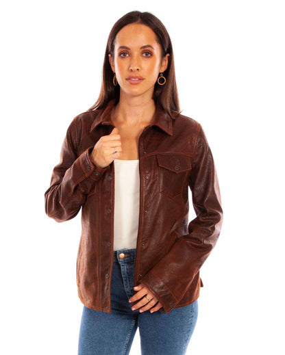 Women's Snap Front Leather Jacket by Scully from Skip’s Western Outfitters | SCU-L1104-131-L-BROWN