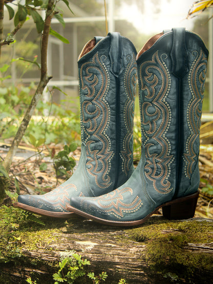 Corral L5869 Women's Handcrafted Snip Toe Cowgirl Boots in Blue at Skip's Western Outfitters