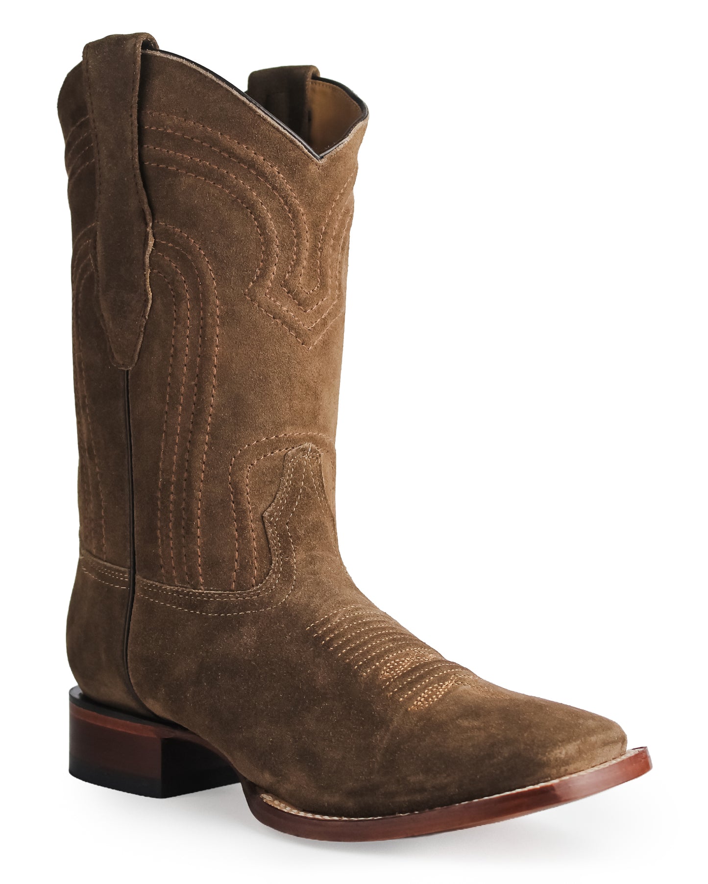Men's Genuine Suede Wide Square Toe Western Boots - 8226660